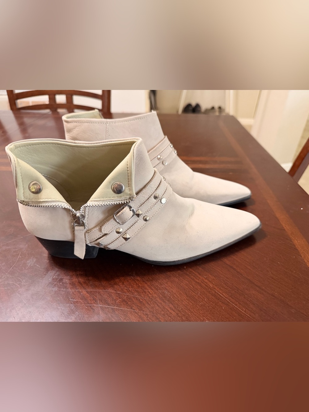 Free People Women’s Cream Studded Ankle Boots - Stylish Low Heel